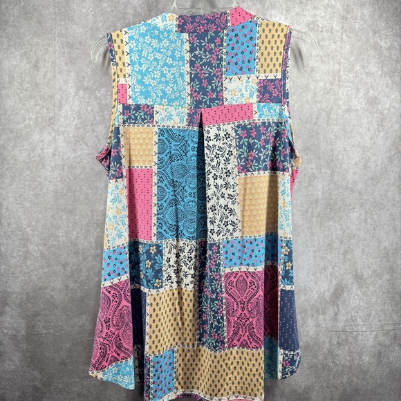 Honeyme Patchwork‎ Top Womens Small Boho Tank Floral Print Shirt Sleeveless - Picture 2 of 6
